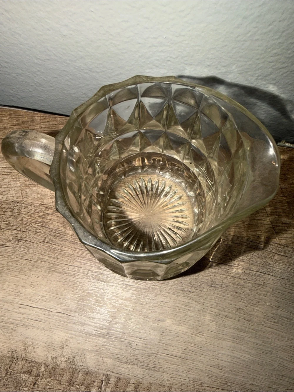 Vintage Clear Diamond-Pattern Glass Pitcher